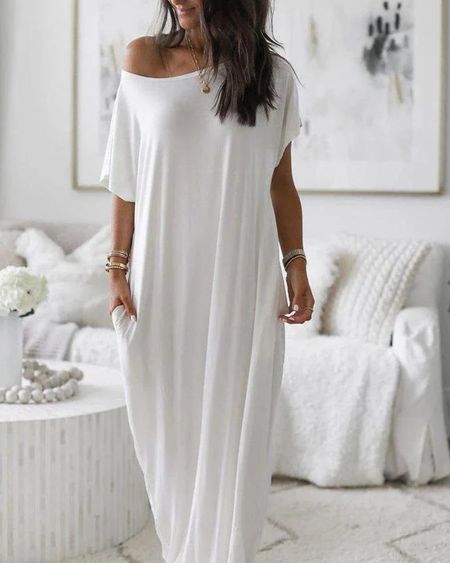Off-Shoulder Batwing Sleeve Maxi Dress